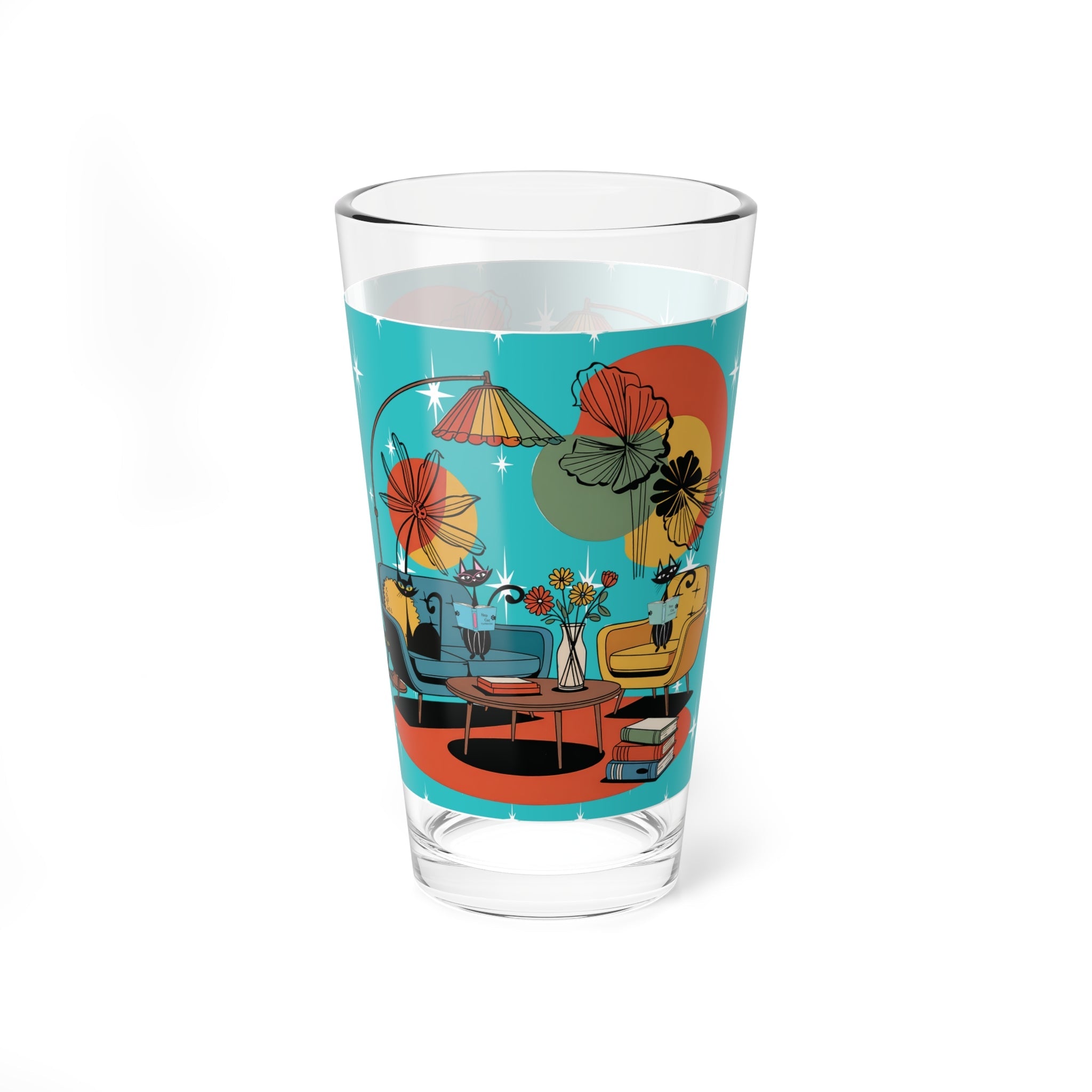 Kate McEnroe New York Atomic Cat Mod Reading Nook Pint Glass, Mid Century Modern Retro Cocktail Barware, 1950s Kitsch Lounge DrinkwarePint Glasses15395587434919644152