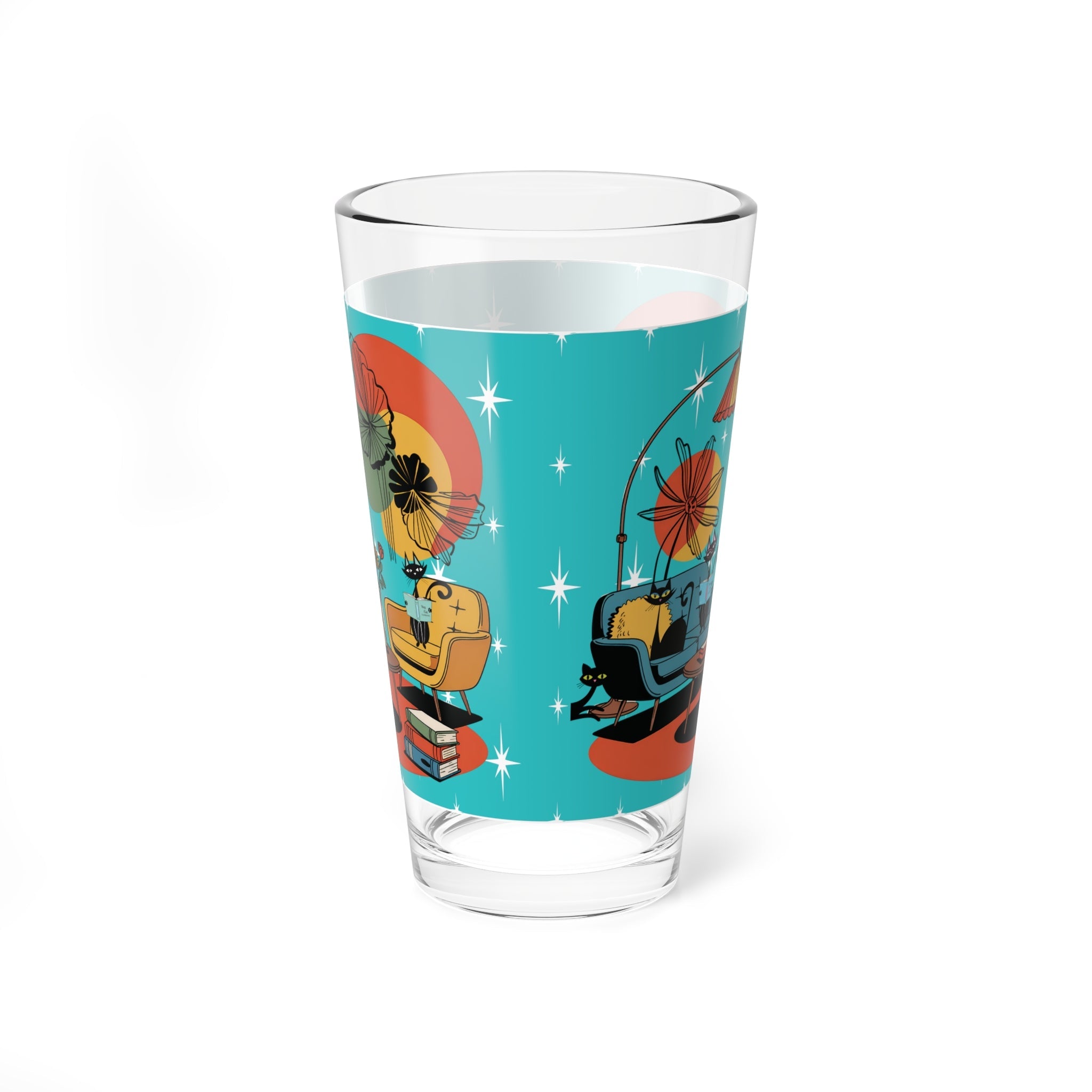 Kate McEnroe New York Atomic Cat Mod Reading Nook Pint Glass, Mid Century Modern Retro Cocktail Barware, 1950s Kitsch Lounge DrinkwarePint Glasses15395587434919644152