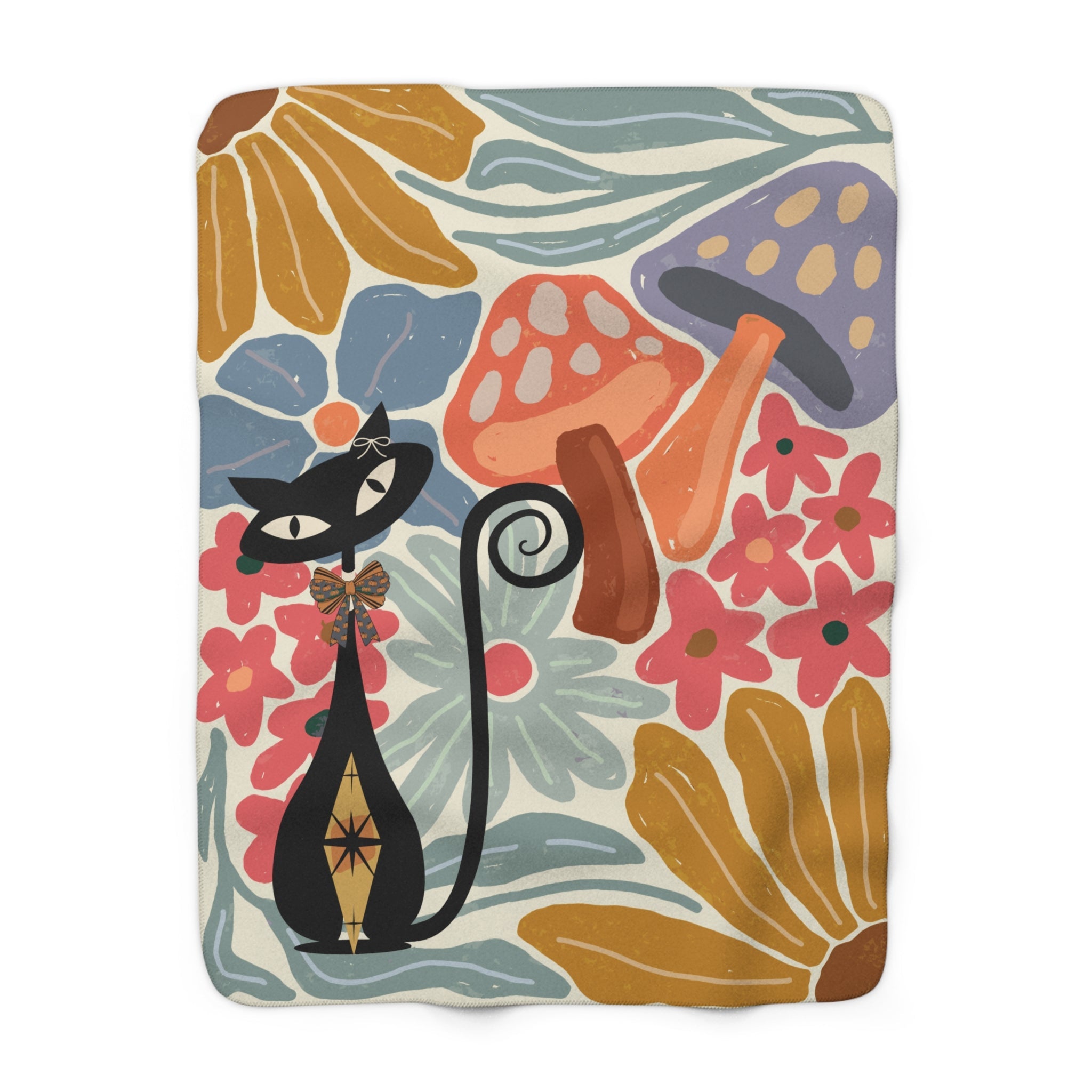 Kate McEnroe New York Atomic Cat Mushroom Sherpa Throw, Retro Floral Mid Century Modern BlanketBlankets15192322767813195099