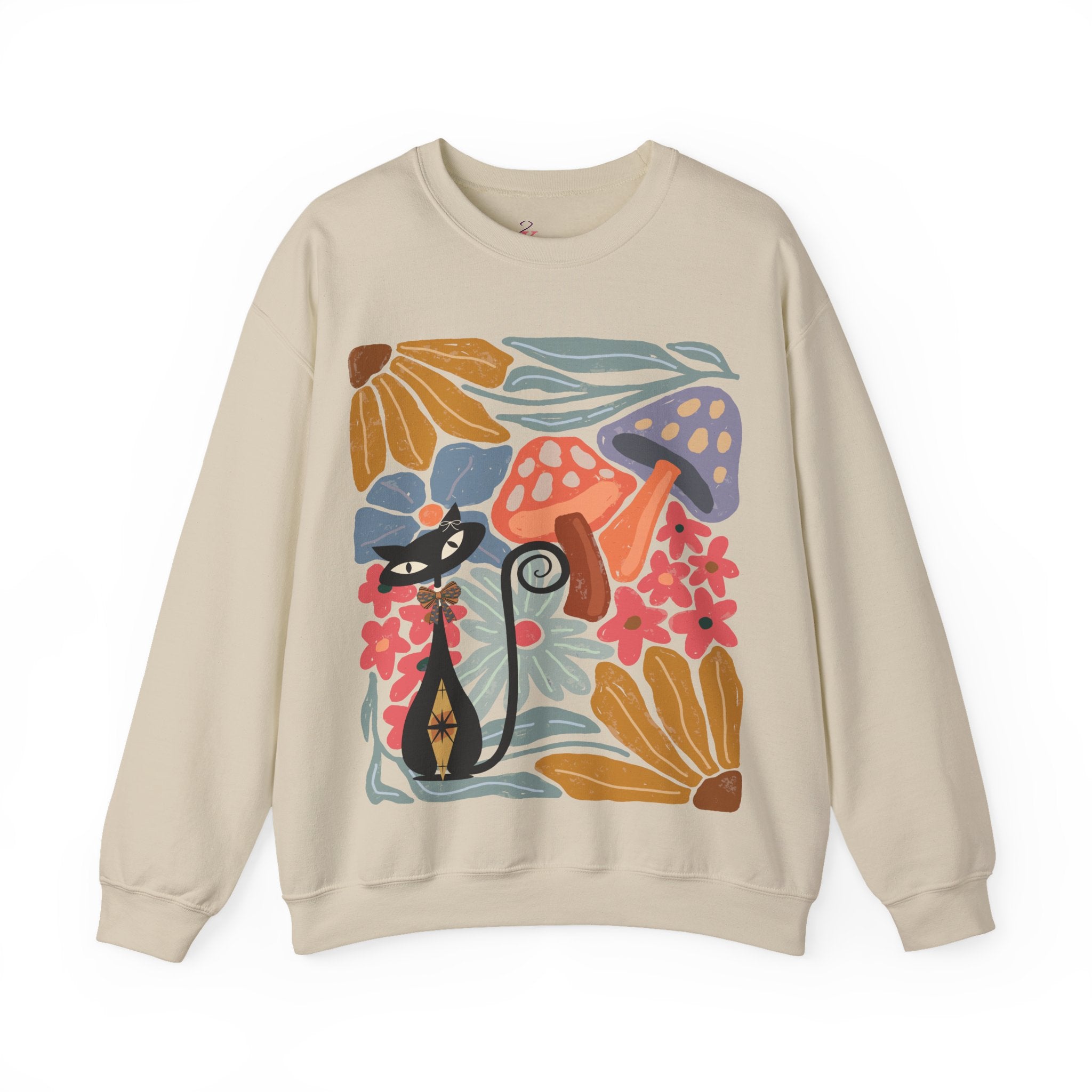 Kate McEnroe New York Atomic Cat Mushroom Sweatshirt, Mid Century Modern Retro Pullover, MCM Fall Cozy CrewneckSweatshirts14172724438966079732