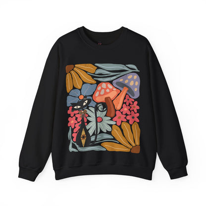 Kate McEnroe New York Atomic Cat Mushroom Sweatshirt, Mid Century Modern Retro Pullover, MCM Fall Cozy CrewneckSweatshirts14969912713137131570
