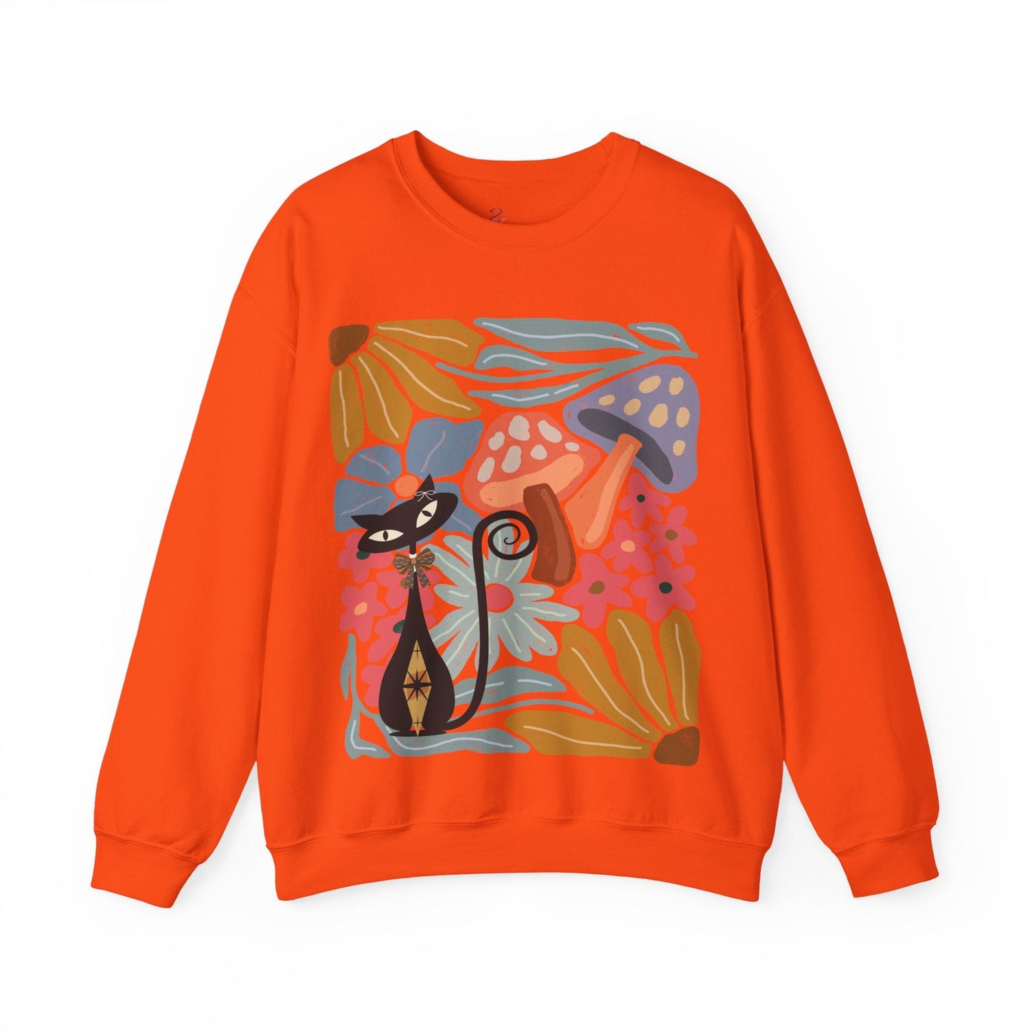 Kate McEnroe New York Atomic Cat Mushroom Sweatshirt, Mid Century Modern Retro Pullover, MCM Fall Cozy CrewneckSweatshirts21935936686062521090