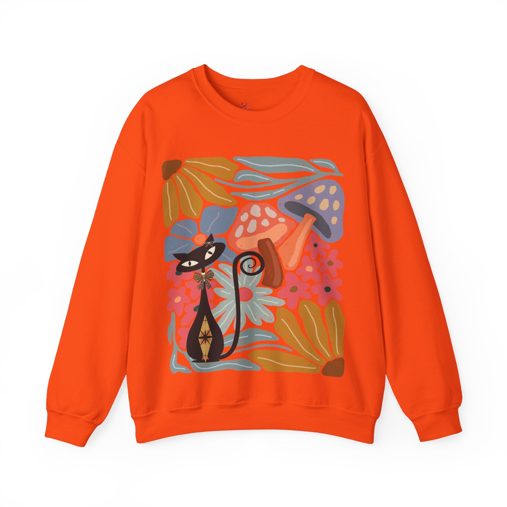 Kate McEnroe New York Atomic Cat Mushroom Sweatshirt, Mid Century Modern Retro Pullover, MCM Fall Cozy CrewneckSweatshirts21935936686062521090