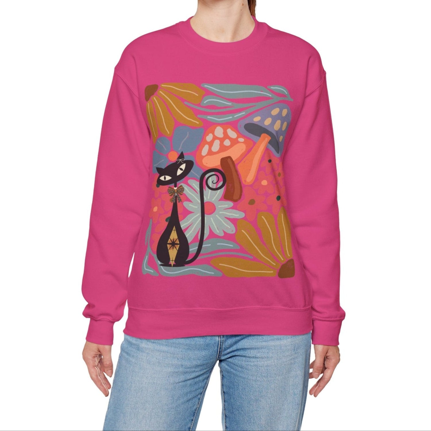 Kate McEnroe New York Atomic Cat Mushroom Sweatshirt, Mid Century Modern Retro Pullover, MCM Fall Cozy CrewneckSweatshirts33222388824810760958