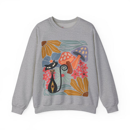 Kate McEnroe New York Atomic Cat Mushroom Sweatshirt, Mid Century Modern Retro Pullover, MCM Fall Cozy CrewneckSweatshirts33222388824810760958