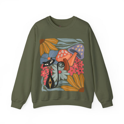 Kate McEnroe New York Atomic Cat Mushroom Sweatshirt, Mid Century Modern Retro Pullover, MCM Fall Cozy CrewneckSweatshirts33228309306478707541