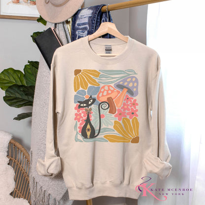 Kate McEnroe New York Atomic Cat Mushroom Sweatshirt, Mid Century Modern Retro Pullover, MCM Fall Cozy CrewneckSweatshirts40067713763380706655