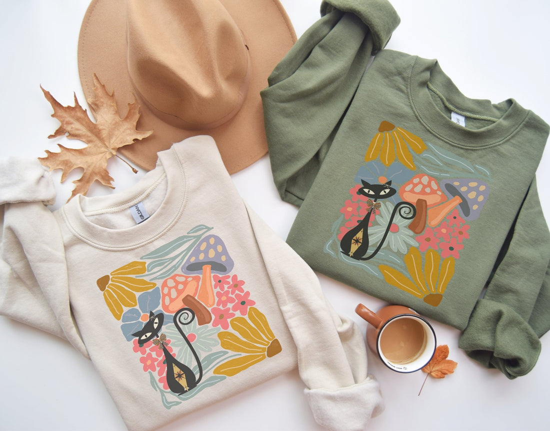 Kate McEnroe New York Atomic Cat Mushroom Sweatshirt, Mid Century Modern Retro Pullover, MCM Fall Cozy CrewneckSweatshirts40067713763380706655