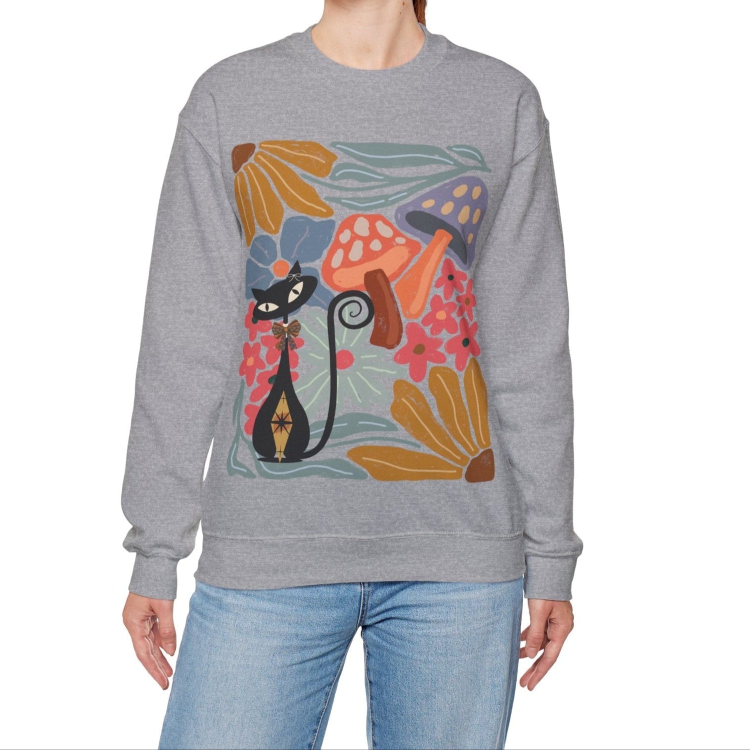 Kate McEnroe New York Atomic Cat Mushroom Sweatshirt, Mid Century Modern Retro Pullover, MCM Fall Cozy CrewneckSweatshirts40067713763380706655