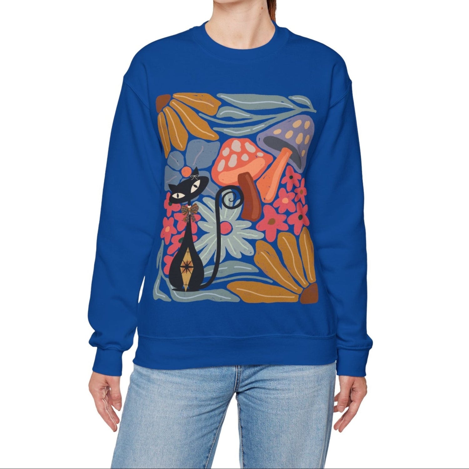 Kate McEnroe New York Atomic Cat Mushroom Sweatshirt, Mid Century Modern Retro Pullover, MCM Fall Cozy CrewneckSweatshirts40067713763380706655