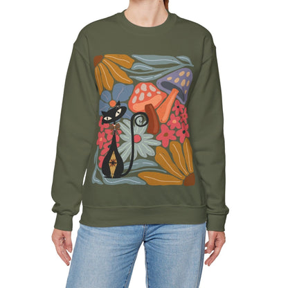 Kate McEnroe New York Atomic Cat Mushroom Sweatshirt, Mid Century Modern Retro Pullover, MCM Fall Cozy CrewneckSweatshirts40067713763380706655
