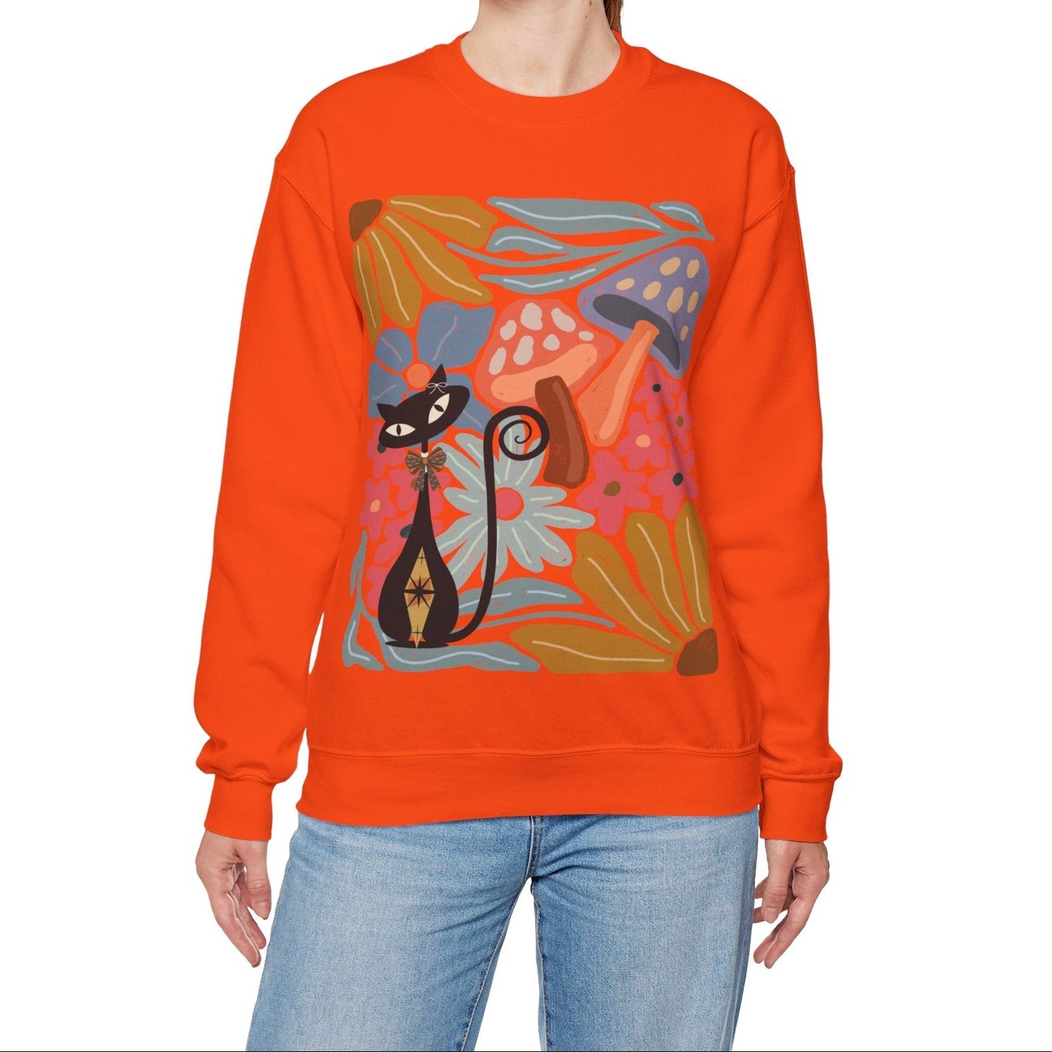 Kate McEnroe New York Atomic Cat Mushroom Sweatshirt, Mid Century Modern Retro Pullover, MCM Fall Cozy CrewneckSweatshirts40067713763380706655