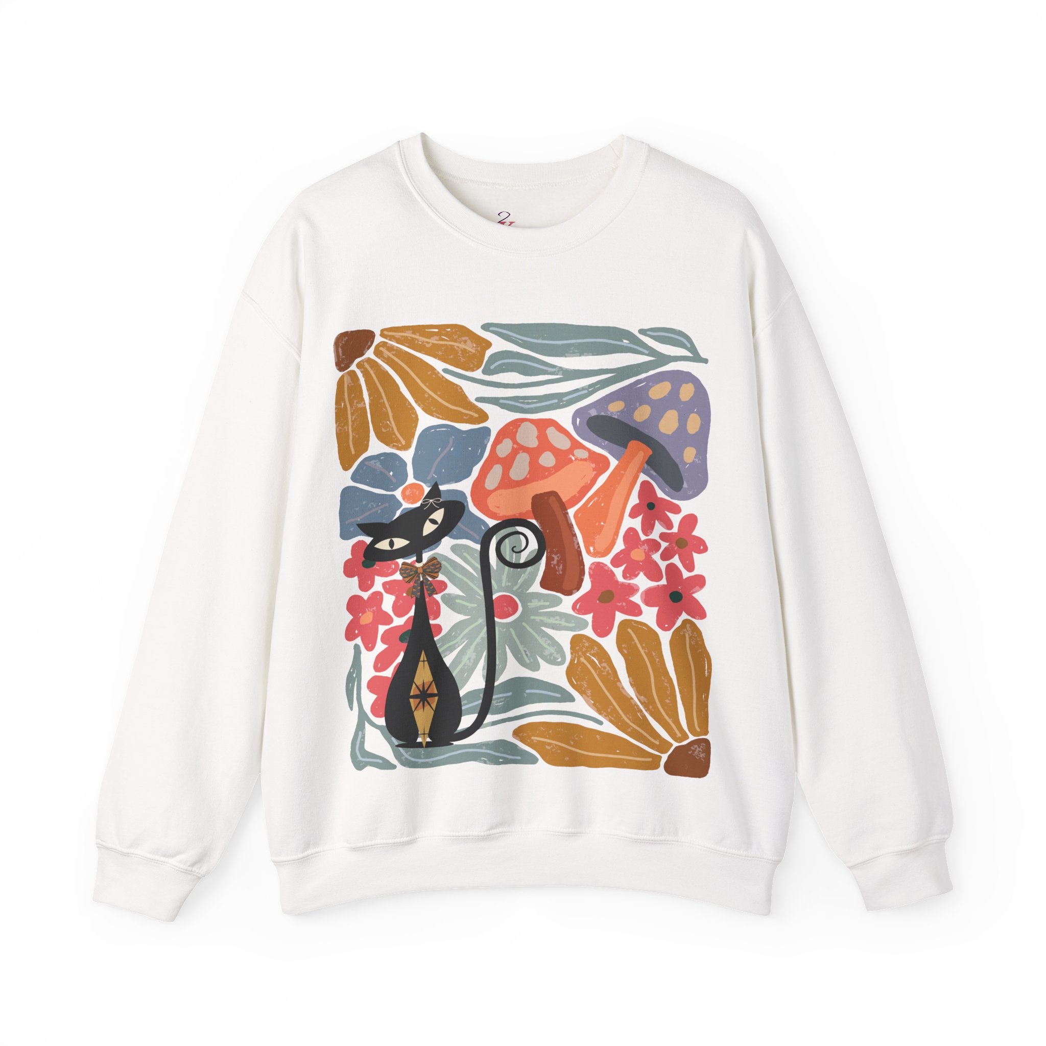 Kate McEnroe New York Atomic Cat Mushroom Sweatshirt, Mid Century Modern Retro Pullover, MCM Fall Cozy CrewneckSweatshirts61341737996369517645