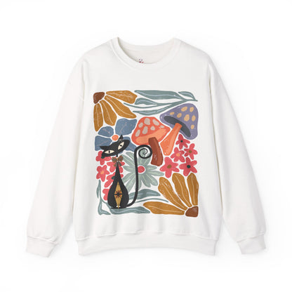 Kate McEnroe New York Atomic Cat Mushroom Sweatshirt, Mid Century Modern Retro Pullover, MCM Fall Cozy CrewneckSweatshirts61341737996369517645