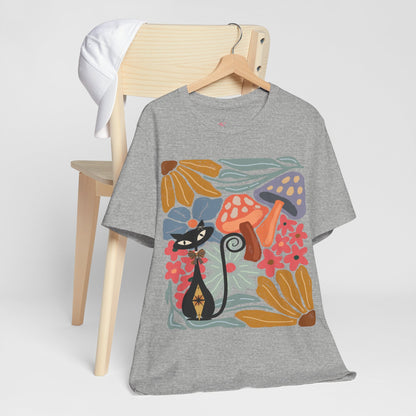Kate McEnroe New York Atomic Cat Mushroom T-Shirt, Mid Century Modern Retro 70s Groovy Floral Graphic TeeT-Shirts10208566346449144923