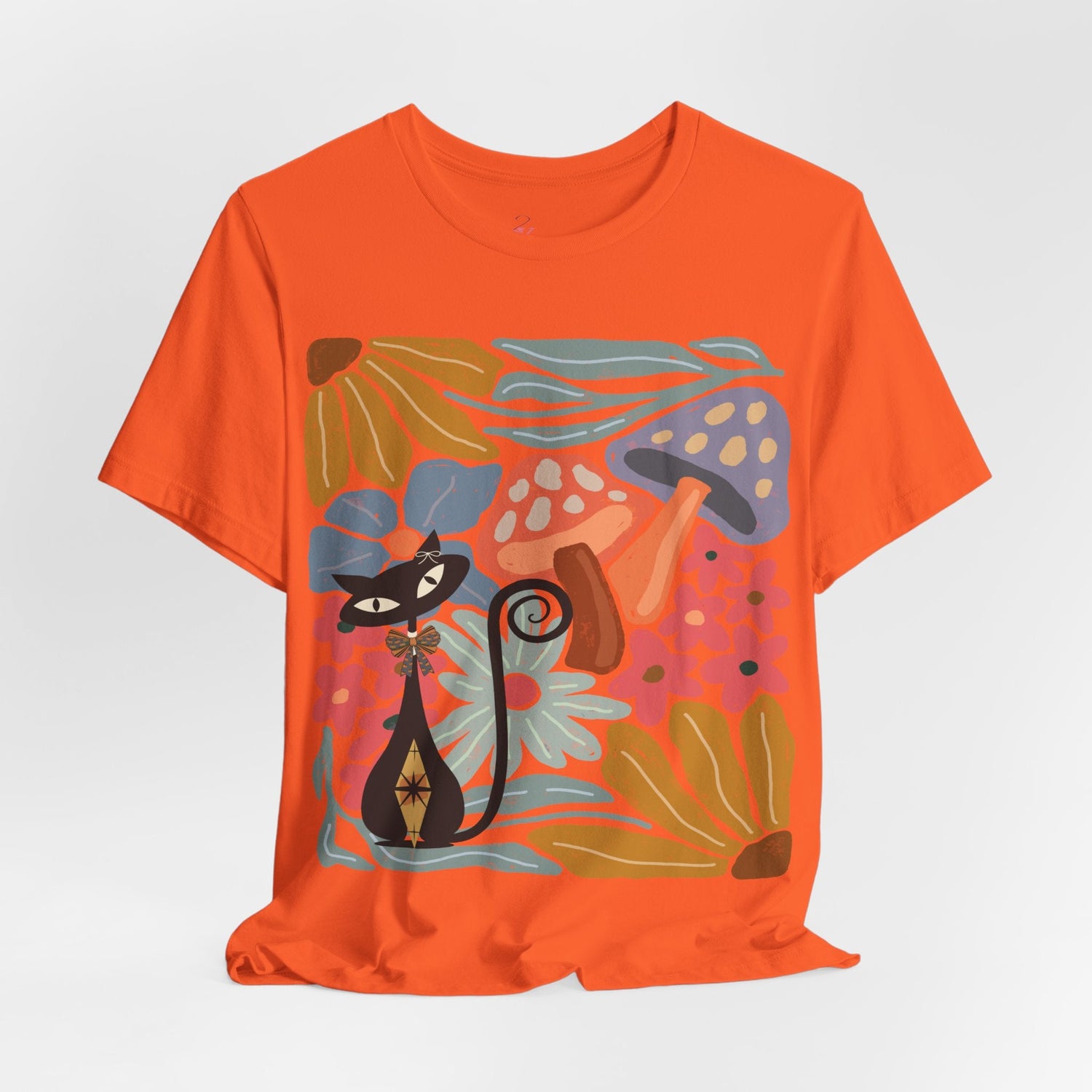 Kate McEnroe New York Atomic Cat Mushroom T-Shirt, Mid Century Modern Retro 70s Groovy Floral Graphic TeeT-Shirts10208566346449144923