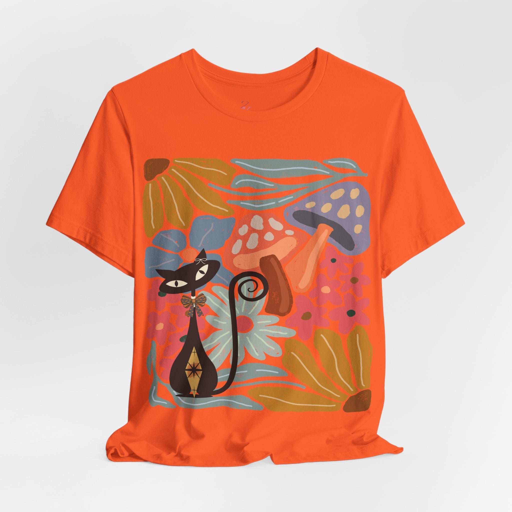 Kate McEnroe New York Atomic Cat Mushroom T-Shirt, Mid Century Modern Retro 70s Groovy Floral Graphic TeeT-Shirts10208566346449144923