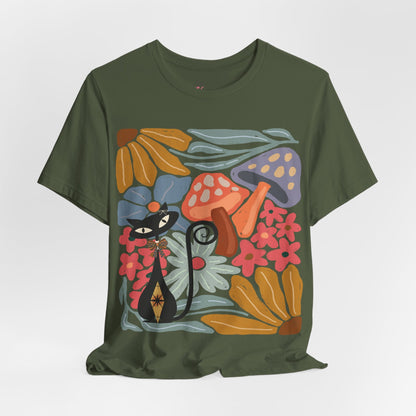 Kate McEnroe New York Atomic Cat Mushroom T-Shirt, Mid Century Modern Retro 70s Groovy Floral Graphic TeeT-Shirts10208566346449144923