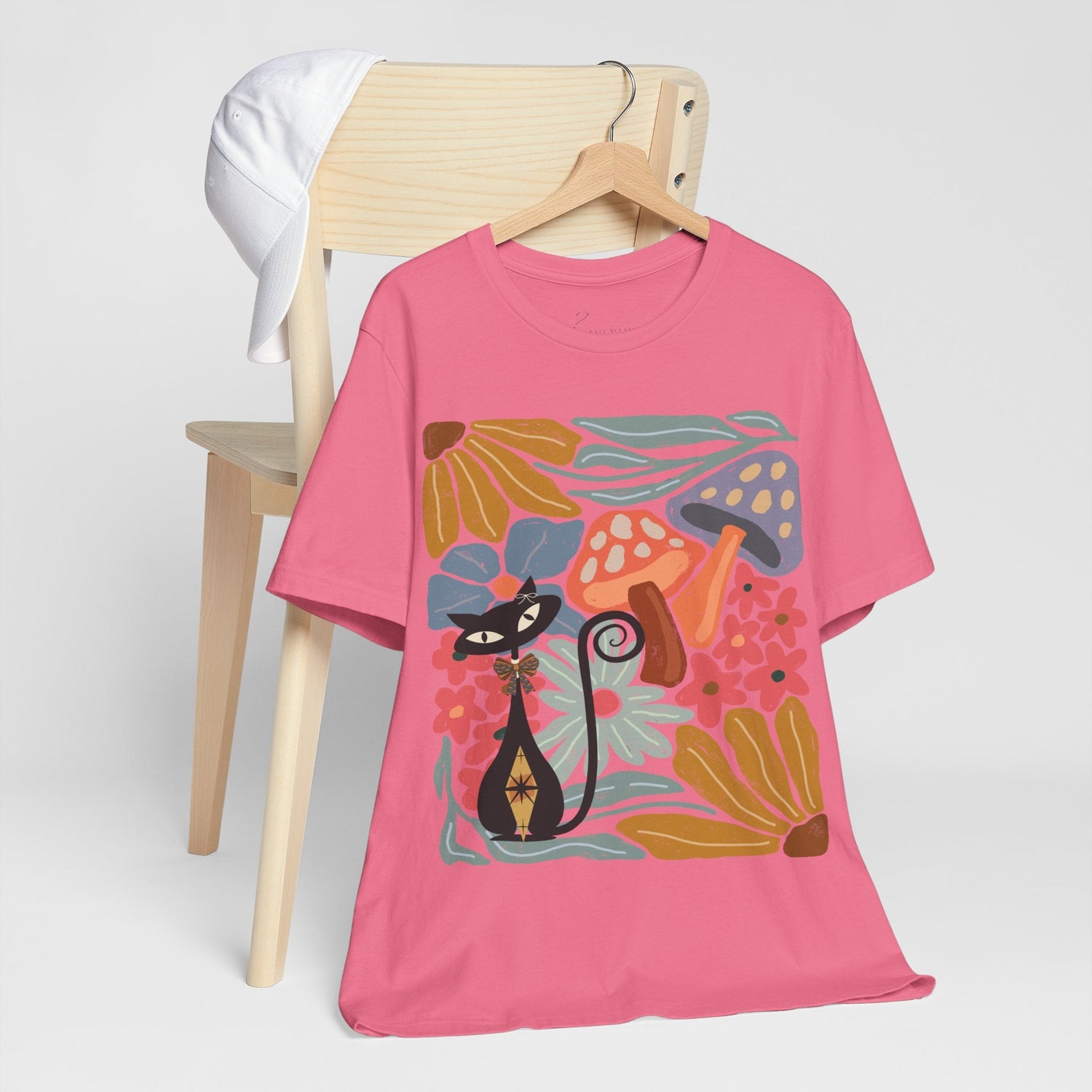 Kate McEnroe New York Atomic Cat Mushroom T-Shirt, Mid Century Modern Retro 70s Groovy Floral Graphic TeeT-Shirts10208566346449144923