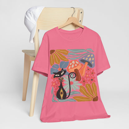 Kate McEnroe New York Atomic Cat Mushroom T-Shirt, Mid Century Modern Retro 70s Groovy Floral Graphic TeeT-Shirts10208566346449144923
