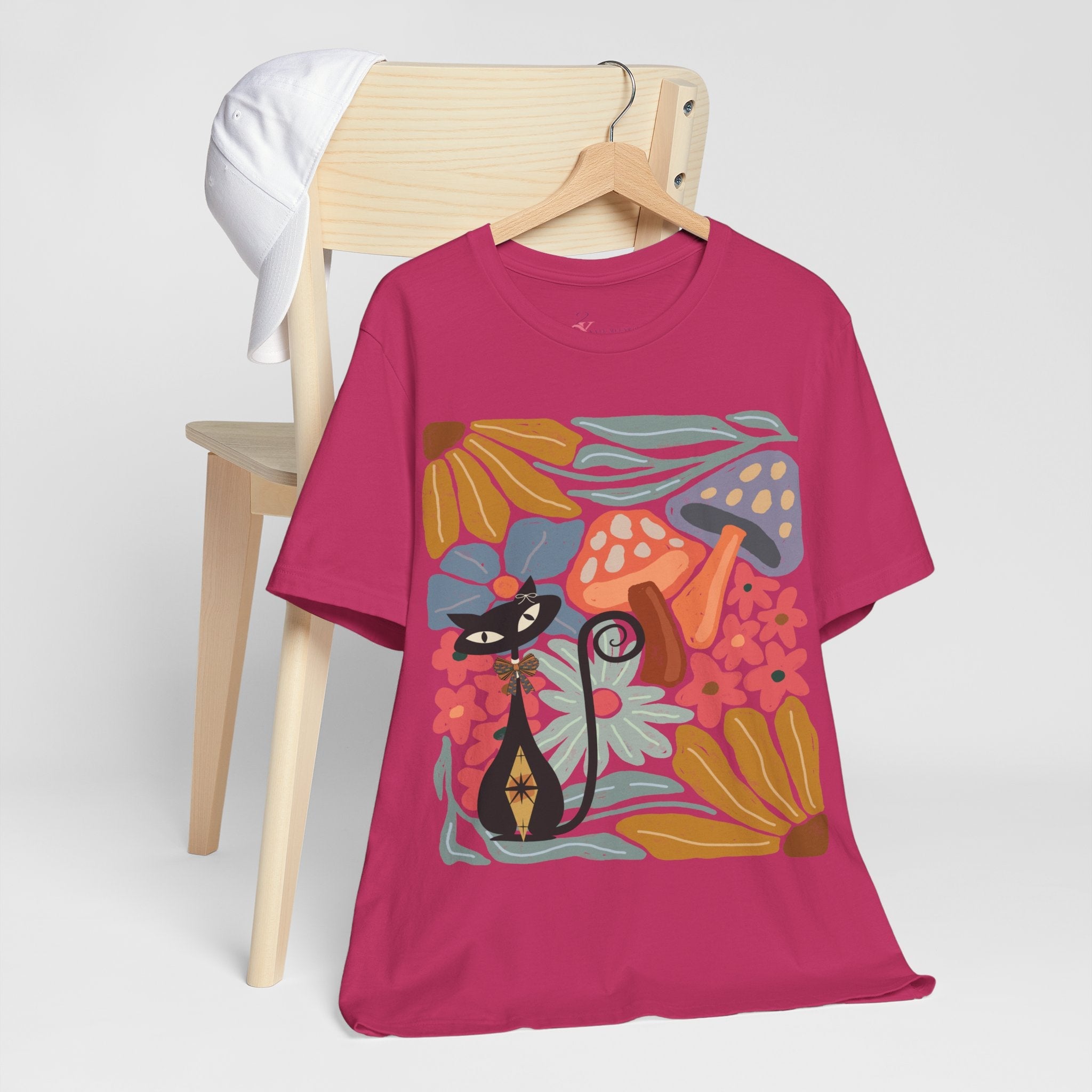 Kate McEnroe New York Atomic Cat Mushroom T-Shirt, Mid Century Modern Retro 70s Groovy Floral Graphic TeeT-Shirts10208566346449144923