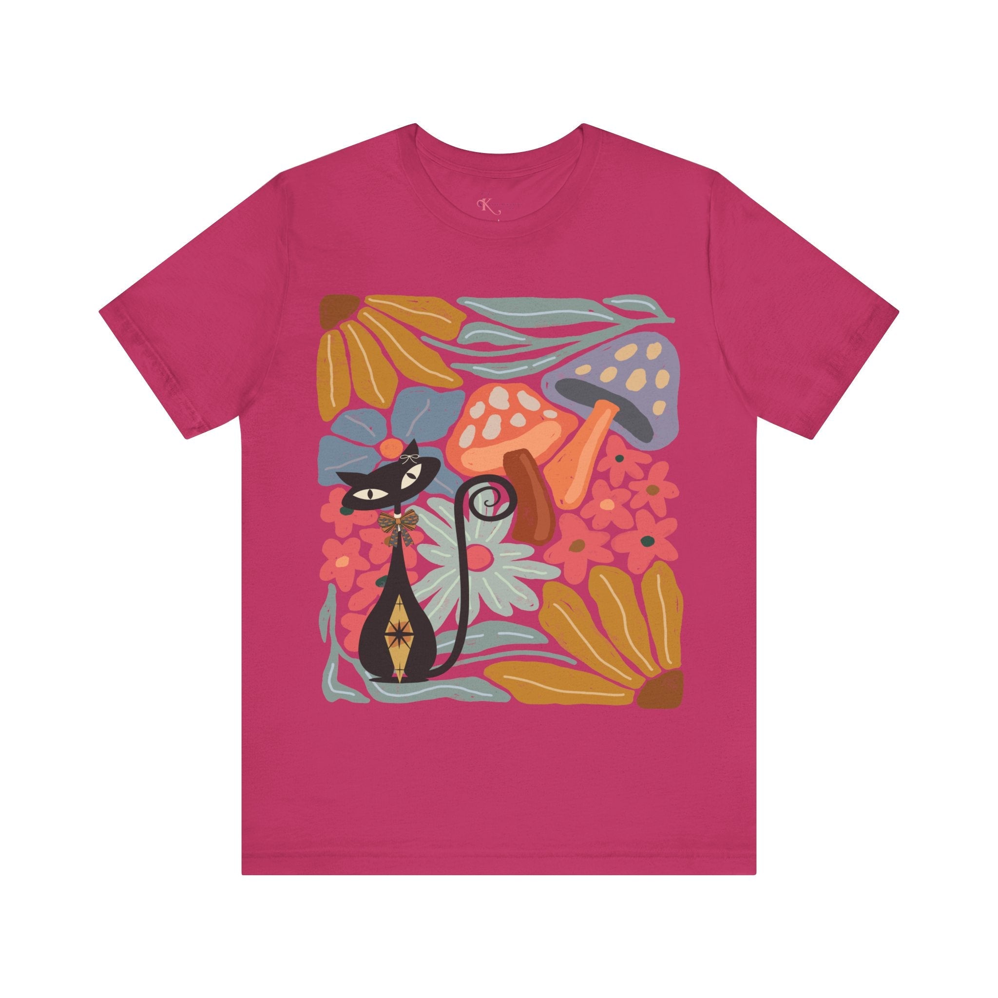 Kate McEnroe New York Atomic Cat Mushroom T-Shirt, Mid Century Modern Retro 70s Groovy Floral Graphic TeeT-Shirts12984927801272137095
