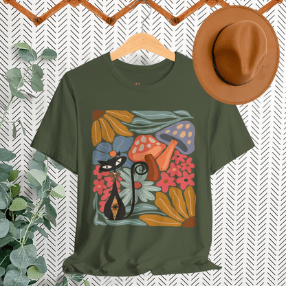 Kate McEnroe New York Atomic Cat Mushroom T-Shirt, Mid Century Modern Retro 70s Groovy Floral Graphic TeeT-Shirts20474157539144367374