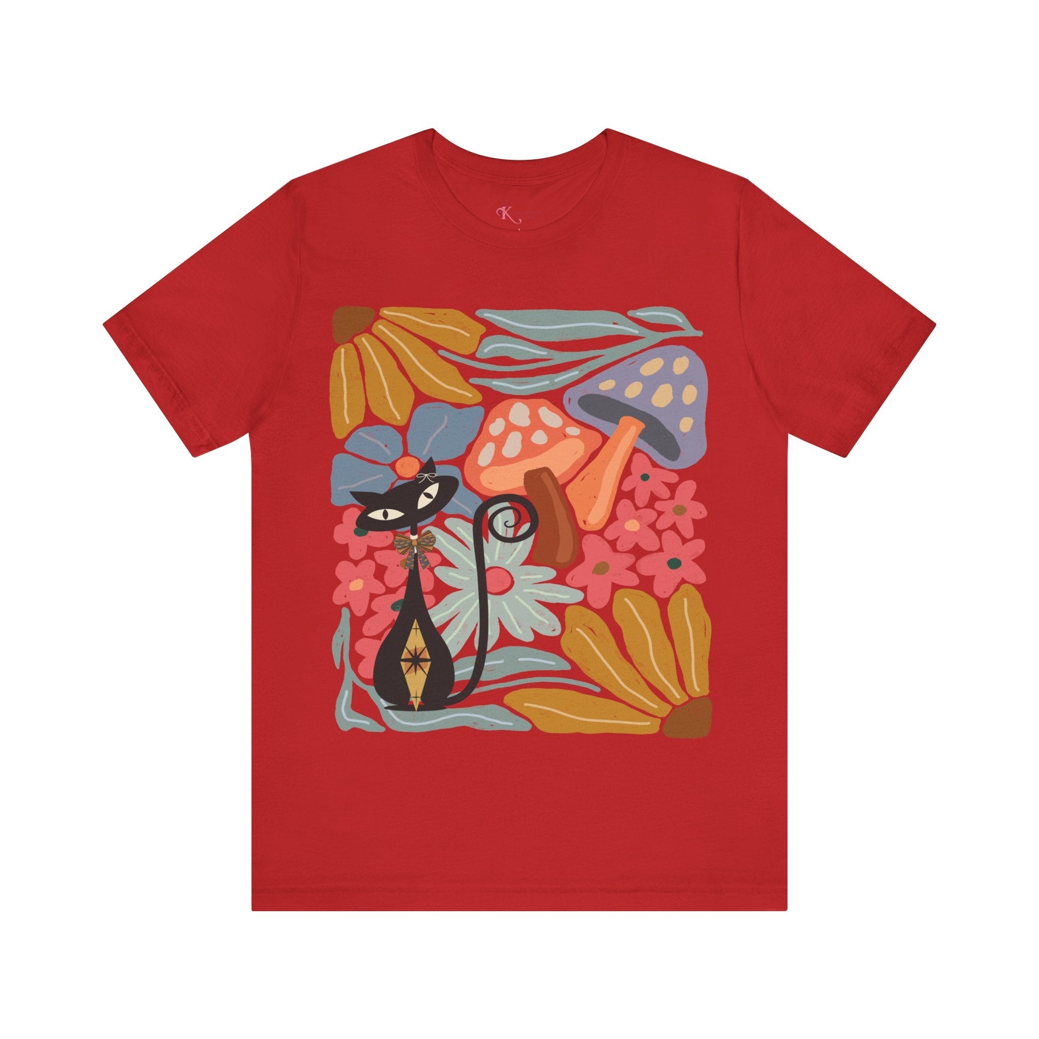 Kate McEnroe New York Atomic Cat Mushroom T-Shirt, Mid Century Modern Retro 70s Groovy Floral Graphic TeeT-Shirts23359284379415190594