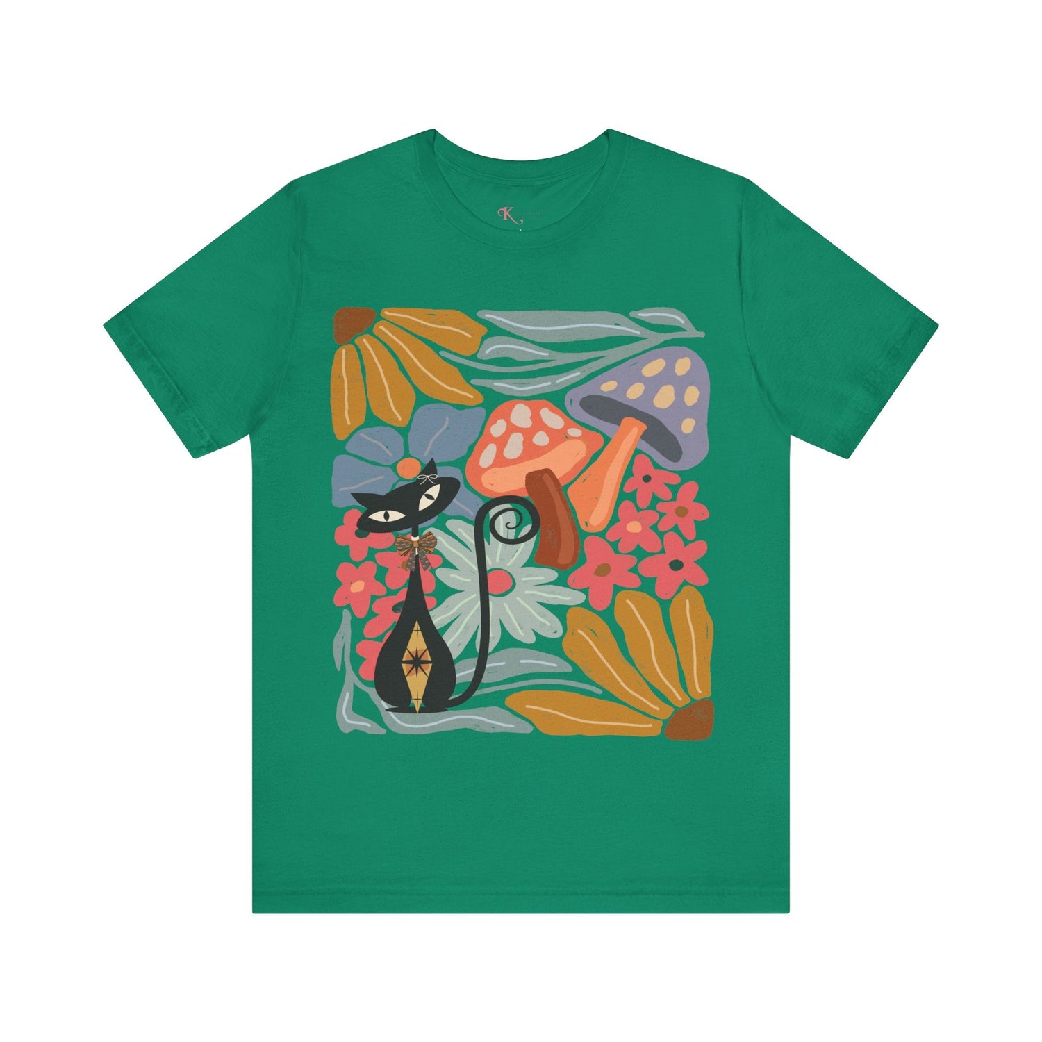 Kate McEnroe New York Atomic Cat Mushroom T-Shirt, Mid Century Modern Retro 70s Groovy Floral Graphic TeeT-Shirts29438878544565084058