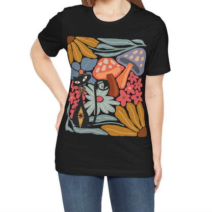 Kate McEnroe New York Atomic Cat Mushroom T-Shirt, Mid Century Modern Retro 70s Groovy Floral Graphic TeeT-Shirts29438878544565084058