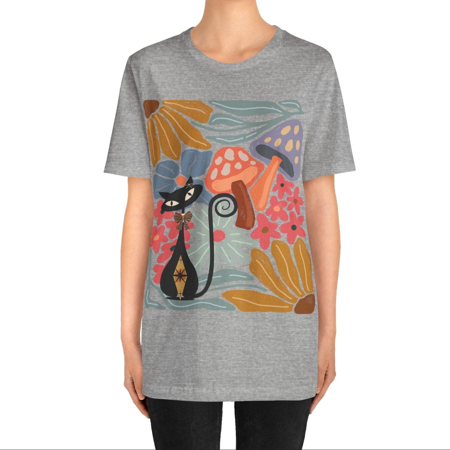 Kate McEnroe New York Atomic Cat Mushroom T-Shirt, Mid Century Modern Retro 70s Groovy Floral Graphic TeeT-Shirts29438878544565084058
