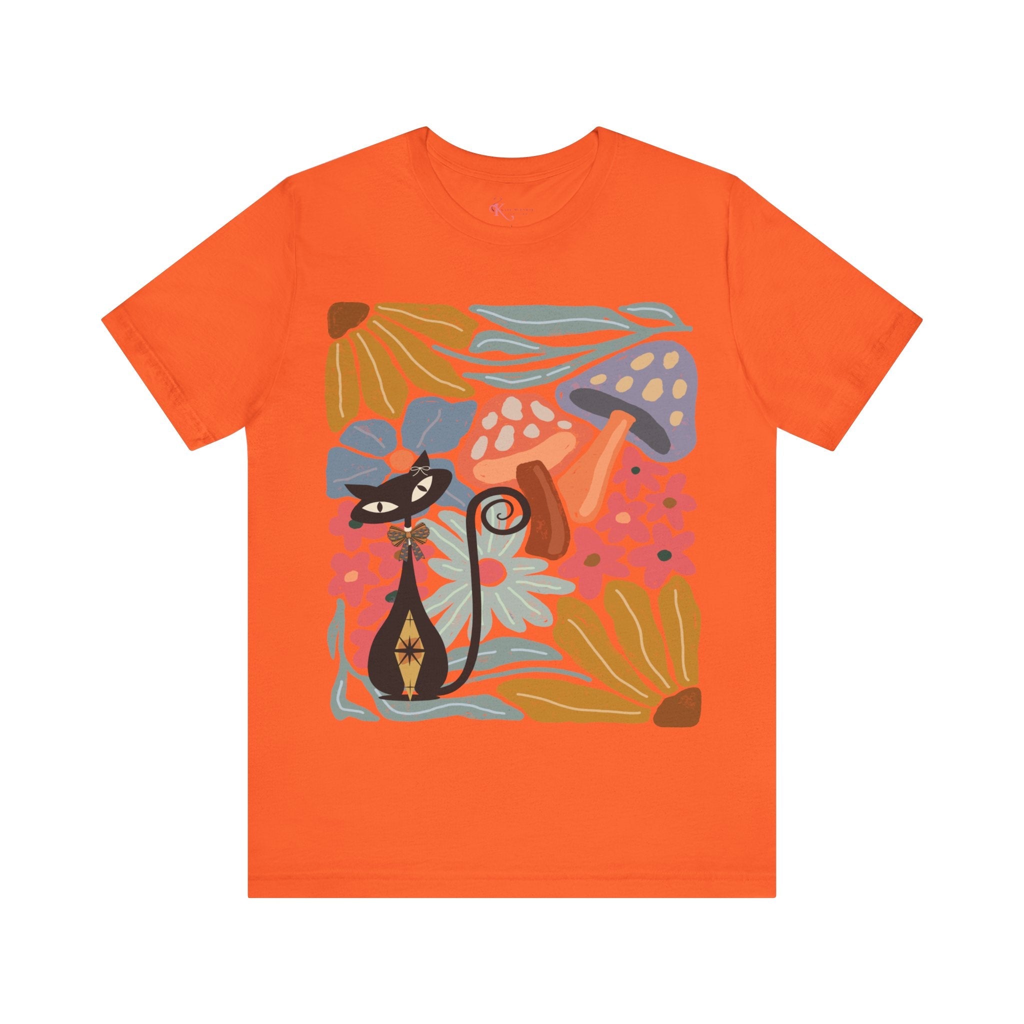 Kate McEnroe New York Atomic Cat Mushroom T-Shirt, Mid Century Modern Retro 70s Groovy Floral Graphic TeeT-Shirts32674337751755255519