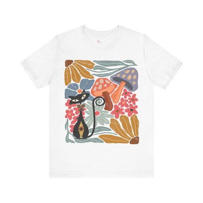 Kate McEnroe New York Atomic Cat Mushroom T-Shirt, Mid Century Modern Retro 70s Groovy Floral Graphic TeeT-Shirts57008255761965488432