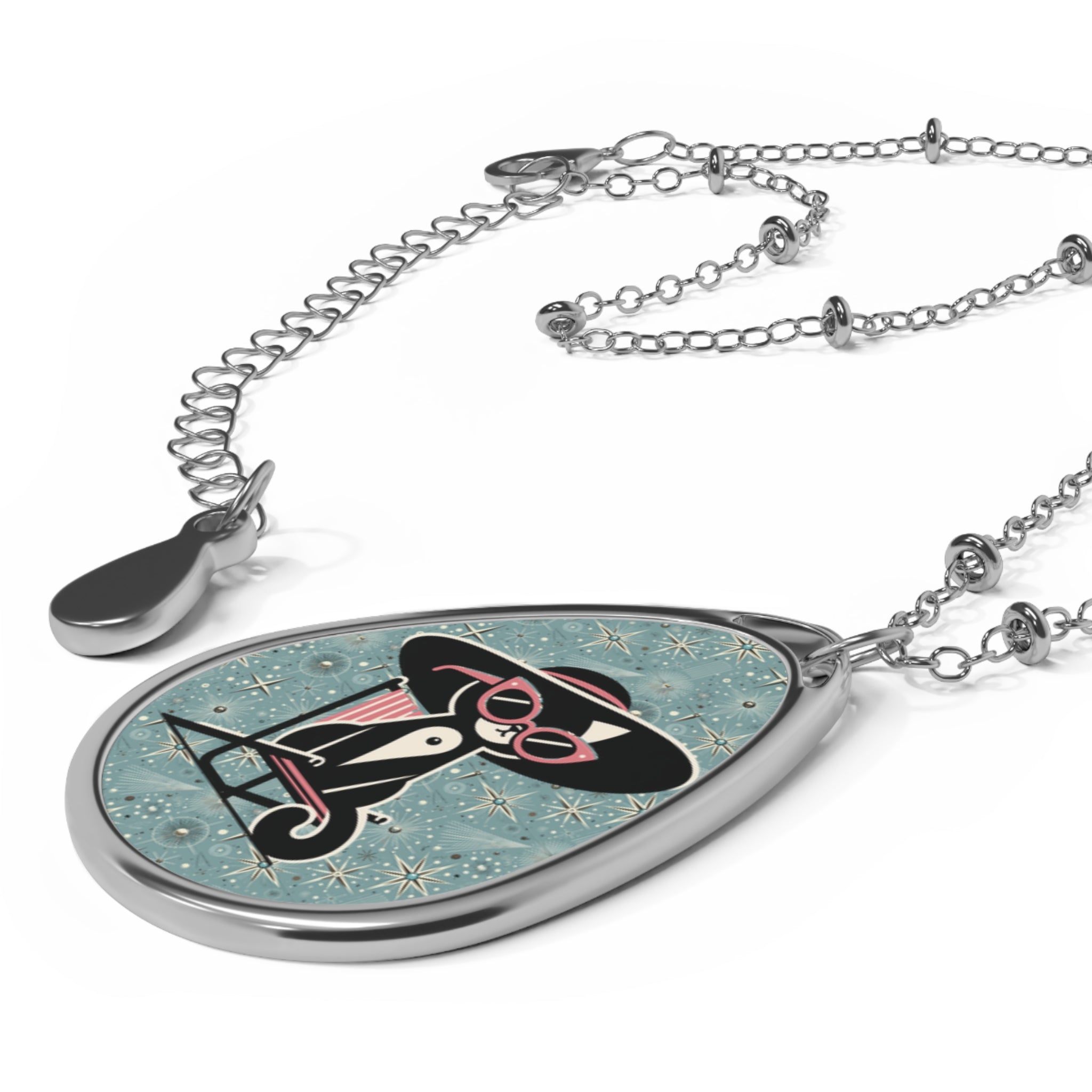 Kate McEnroe New York Atomic Cat Necklace, Hep Cat Mid Century Modern Teardrop Pendant, Retro Starburst JewelryNecklaces29657529274731715177