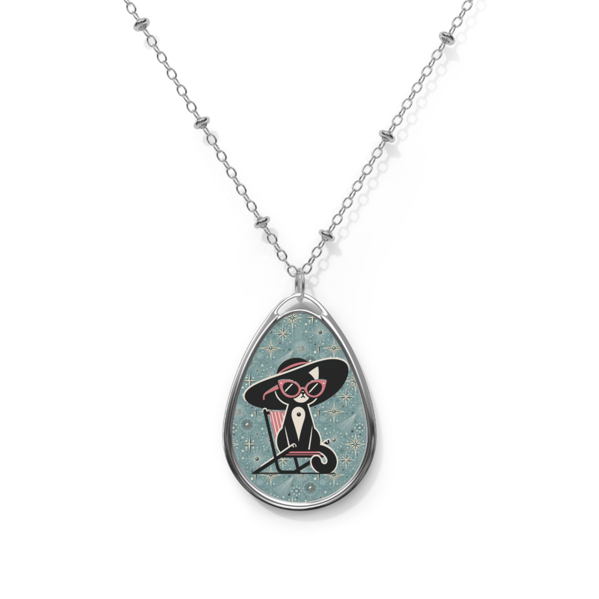 Kate McEnroe New York Atomic Cat Necklace, Hep Cat Mid Century Modern Teardrop Pendant, Retro Starburst JewelryNecklaces29657529274731715177