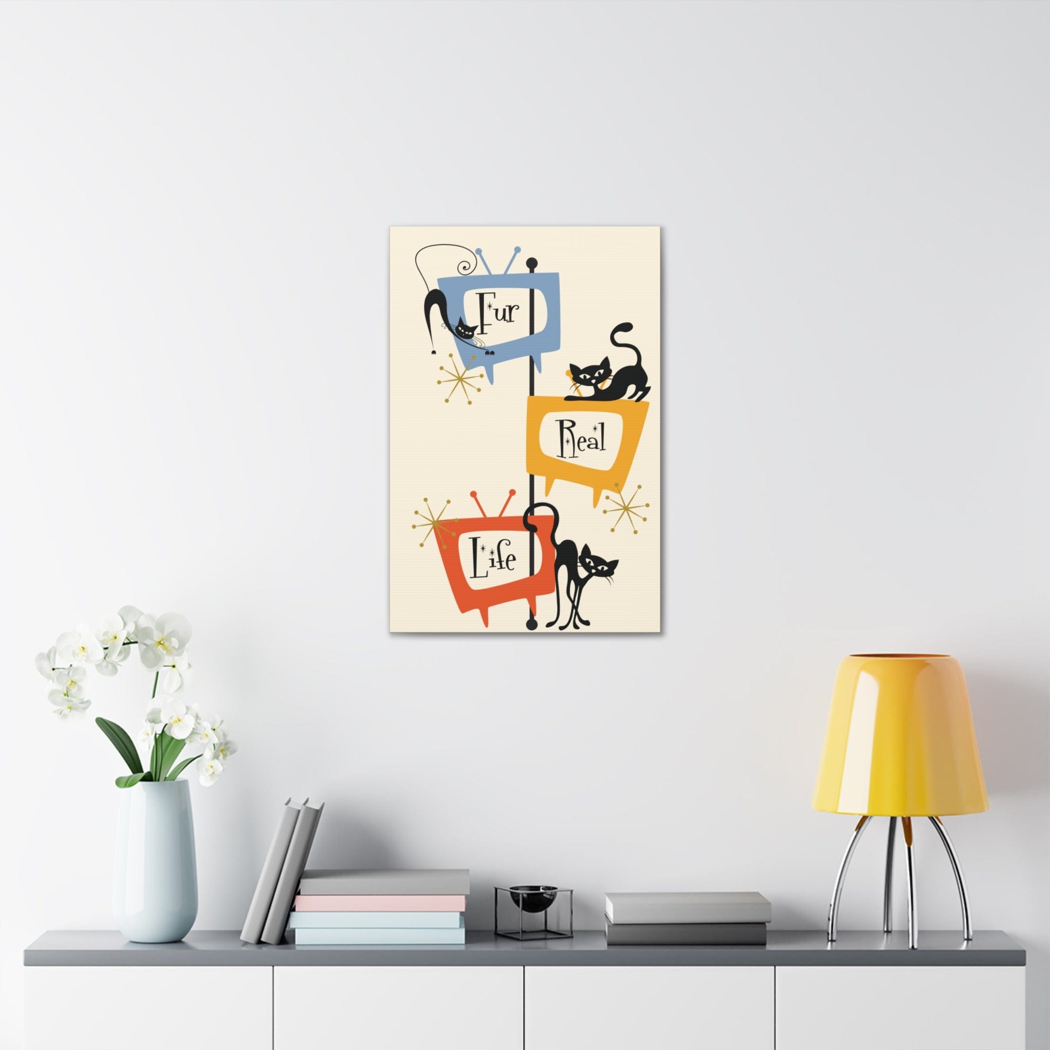 Kate McEnroe New York Atomic Cat on Mid Century TV, Retro Wall Art, Fur Real Life, Fun, Whimsical Home Decor, Vintage Vibes with Feline Charm, Canvas Gallery Wrap Canvas Wall Art