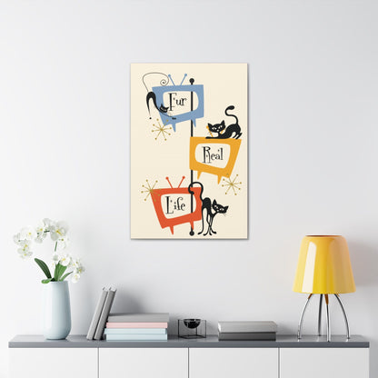 Printify Atomic Cat on Mid Century TV, Retro Wall Art, Fur Real Life, Fun, Whimsical Home Decor, Vintage Vibes with Feline Charm, Canvas Gallery Wrap Canvas