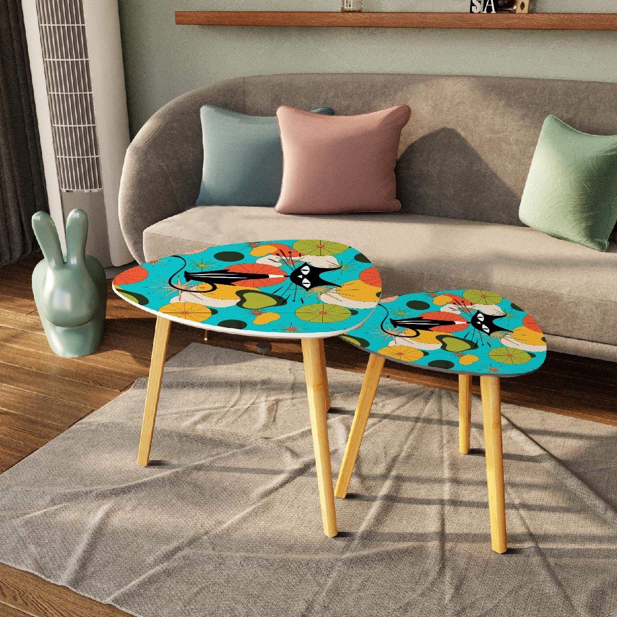 Kate McEnroe New York Atomic Cat Orb Table, Mid Century Modern Starburst Nesting Set, Retro 50s Abstract Accent FurnitureNesting TablesT0mcykBSzk