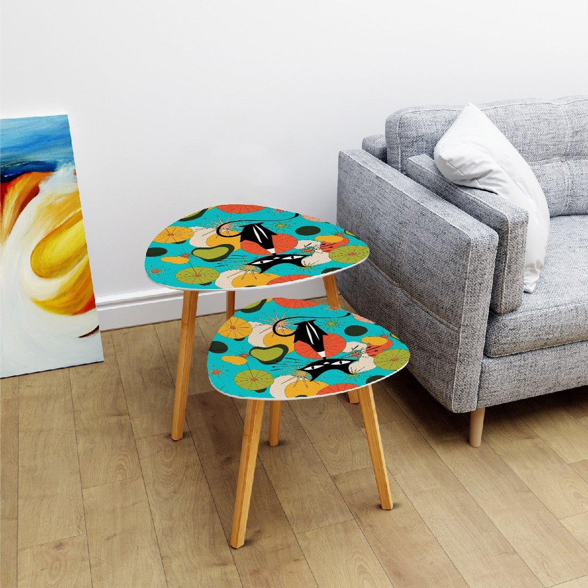 Kate McEnroe New York Atomic Cat Orb Table, Mid Century Modern Starburst Nesting Set, Retro 50s Abstract Accent FurnitureNesting TablesT0mcykBSzk