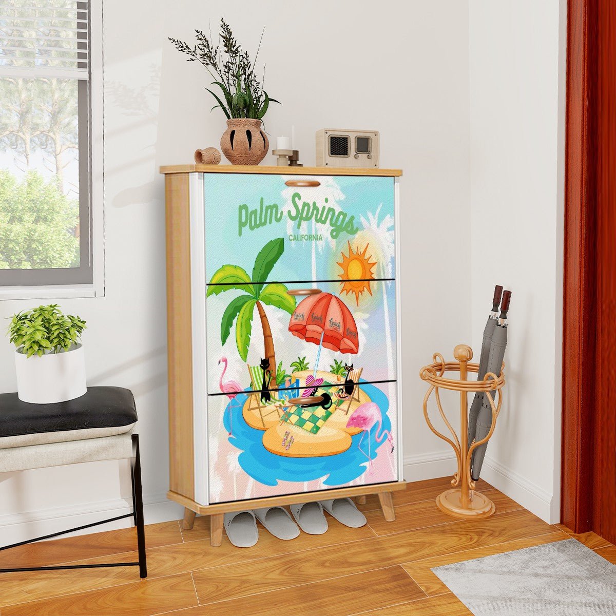 Kate McEnroe New York Atomic Cat Palm Springs Shoe Cabinet, Mid Century Modern Retro Summer FurnitureShoe StoragePlDD4nRsW0