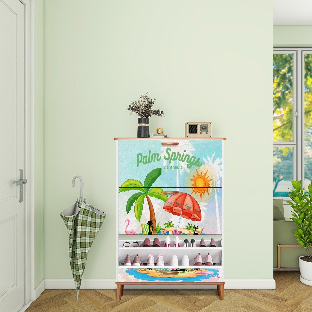 Kate McEnroe New York Atomic Cat Palm Springs Shoe Cabinet, Mid Century Modern Retro Summer FurnitureShoe StoragePlDD4nRsW0