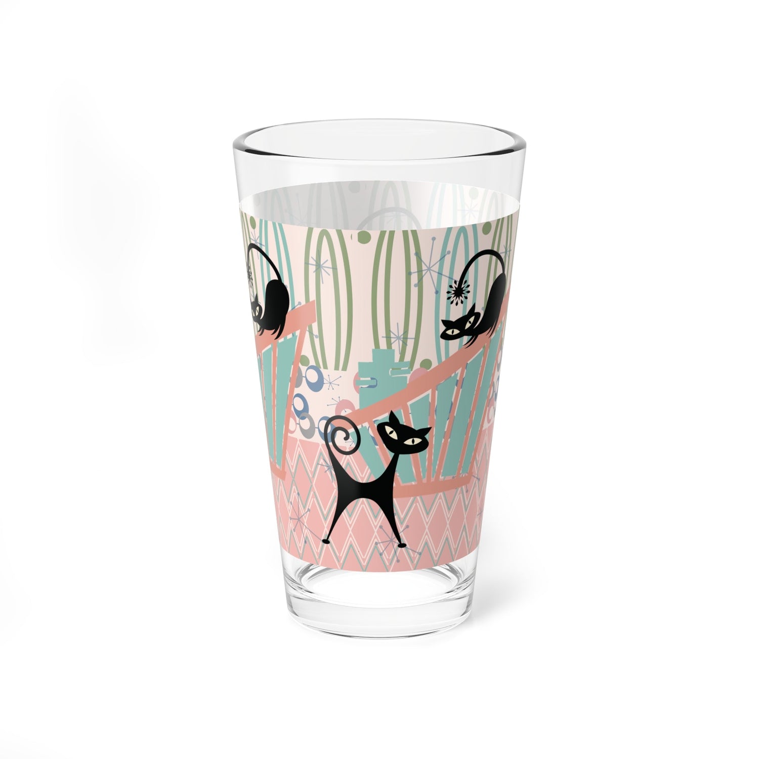 Kate McEnroe New York Atomic Cat Pint Glass, Mid Century Modern Pink Teal Barware, Retro Cat Lovers DrinkwarePint Glasses32534904745842350311