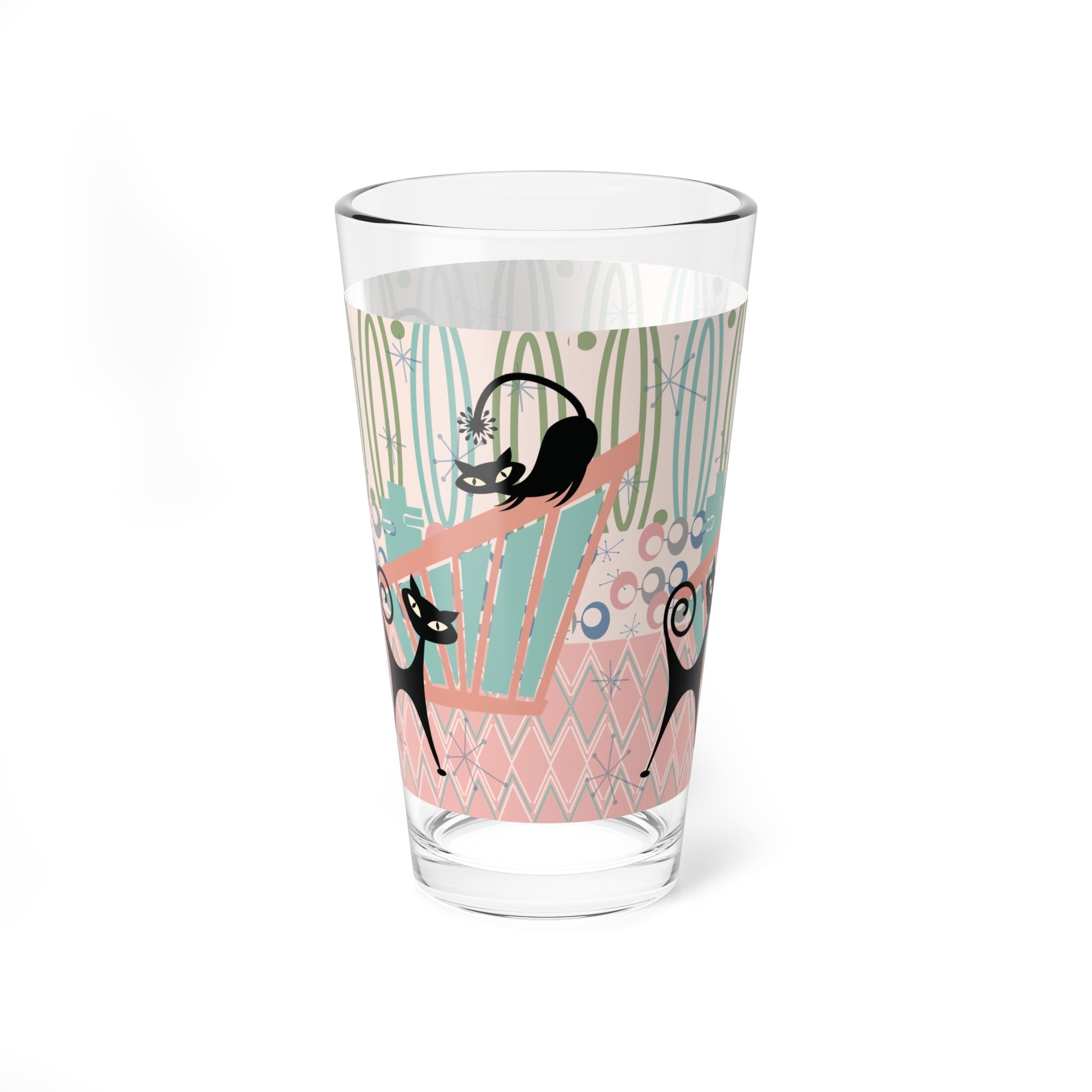 Kate McEnroe New York Atomic Cat Pint Glass, Mid Century Modern Pink Teal Barware, Retro Cat Lovers DrinkwarePint Glasses32534904745842350311