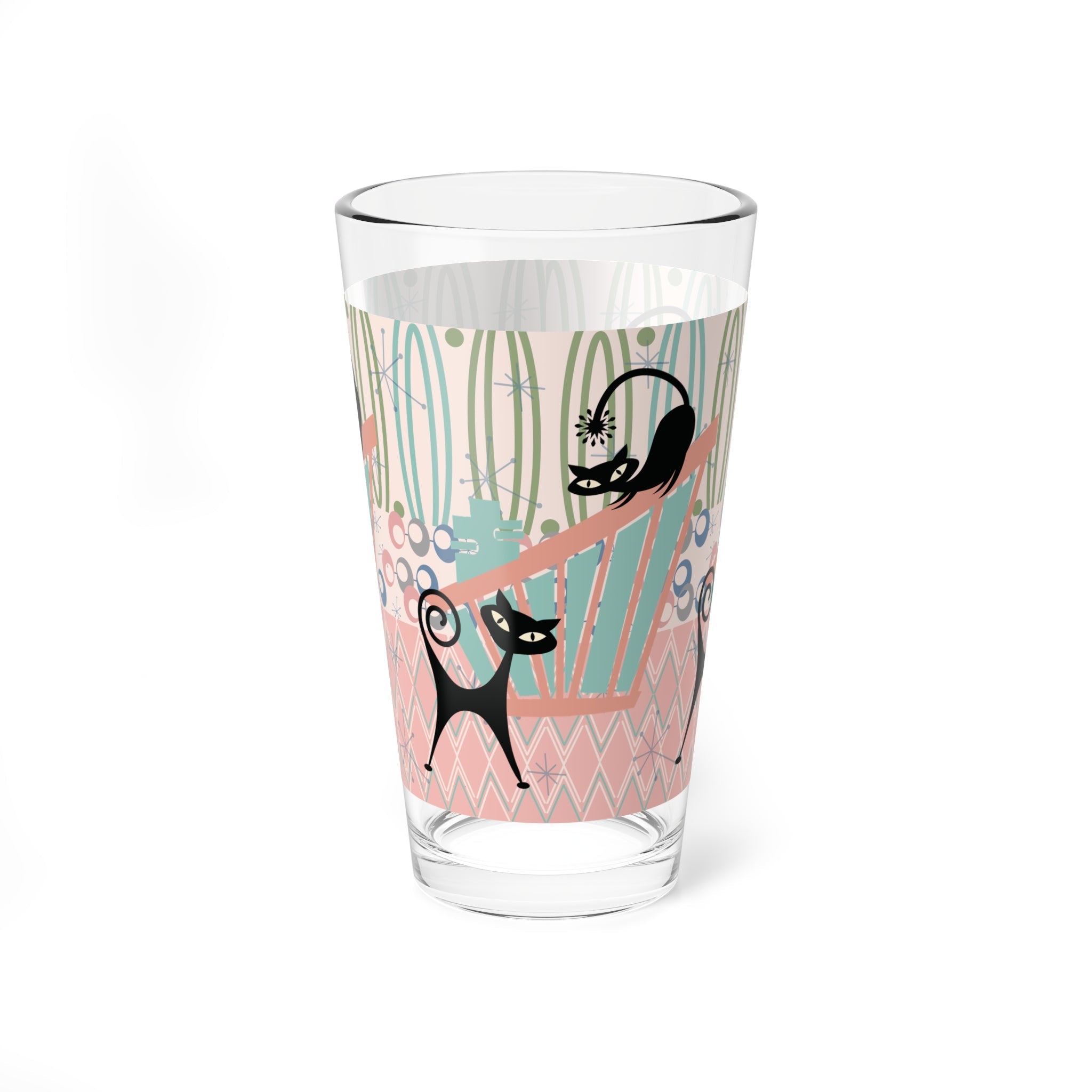 Kate McEnroe New York Atomic Cat Pint Glass, Mid Century Modern Pink Teal Barware, Retro Cat Lovers DrinkwarePint Glasses32534904745842350311