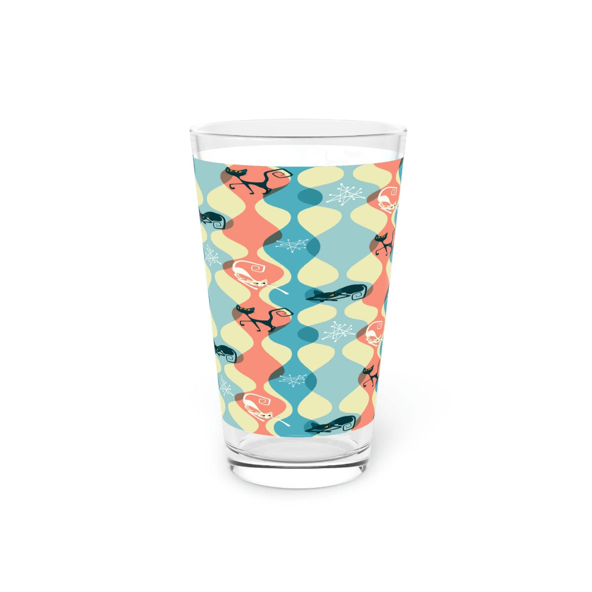 Kate McEnroe New York Atomic Cat Pint Glass, Mid Mod Black and White Cat, Retro Geometric Beer Glass, MCM Glass, Party Drinkware, Cocktail Glass, Wine GlassBeer Glasses16259009491125194075