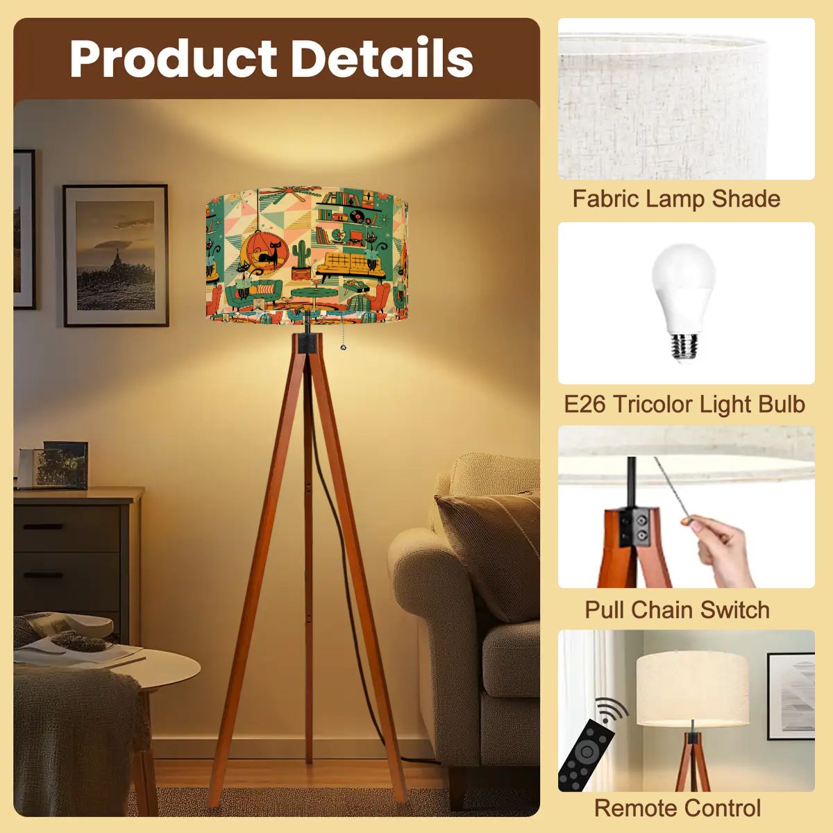 Kate McEnroe New York Atomic Cat Reading Den, Mid Century Modern Tripod Lamp, Retro Kitsch Living Room AccentTripod Floor LampsBONUKG8hj9