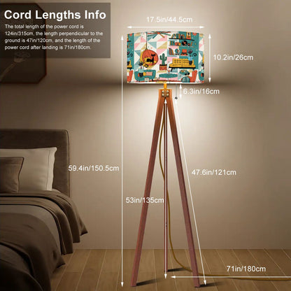 Kate McEnroe New York Atomic Cat Reading Den, Mid Century Modern Tripod Lamp, Retro Kitsch Living Room AccentTripod Floor LampsBONUKG8hj9