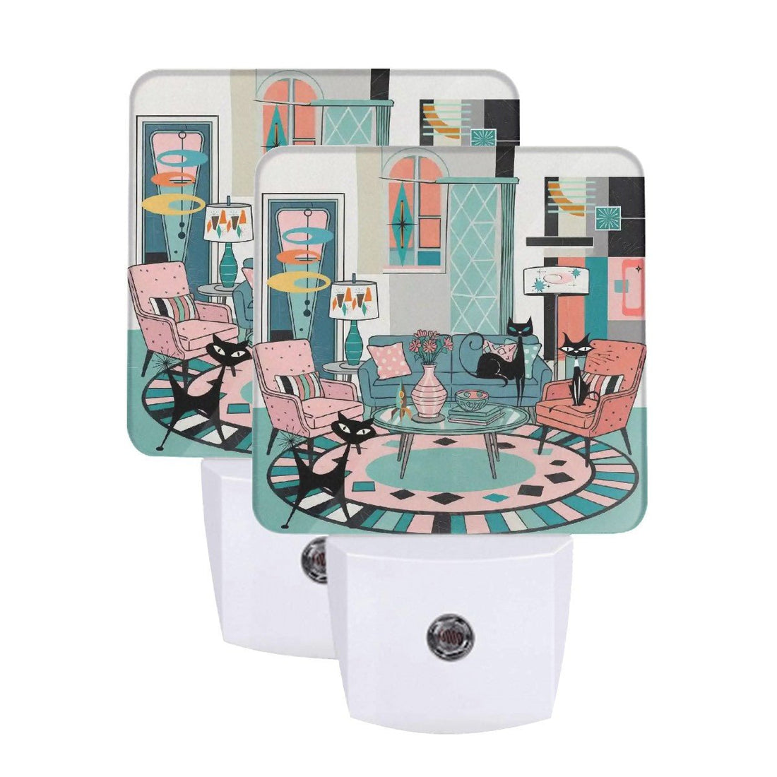 Kate McEnroe New York Atomic Cat Reading Den Night Light, Mid Century Modern Retro 50s Kitsch MCM DecorNight LightsPhJssqIotr