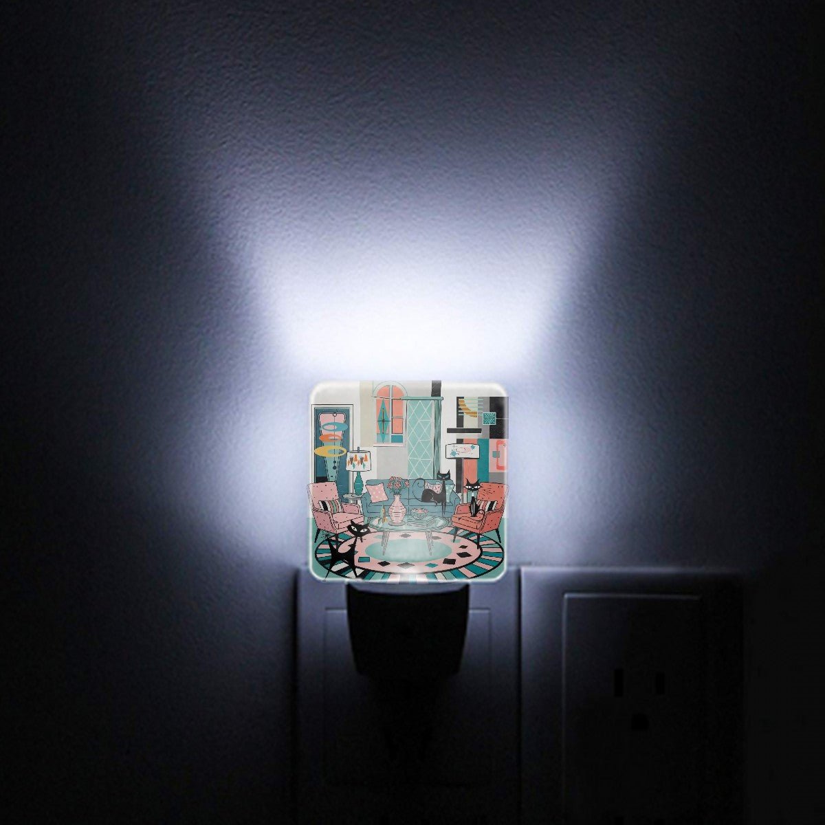 Kate McEnroe New York Atomic Cat Reading Den Night Light, Mid Century Modern Retro 50s Kitsch MCM DecorNight LightsPhJssqIotr