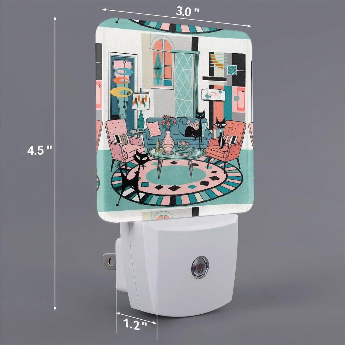 Kate McEnroe New York Atomic Cat Reading Den Night Light, Mid Century Modern Retro 50s Kitsch MCM DecorNight LightsPhJssqIotr